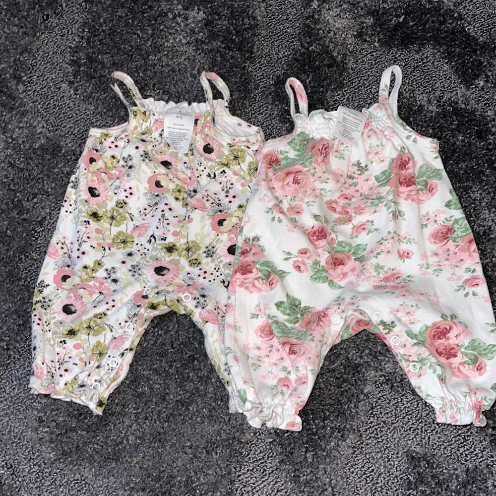 Two Flower baby girl Jumpsuits 0-3 months